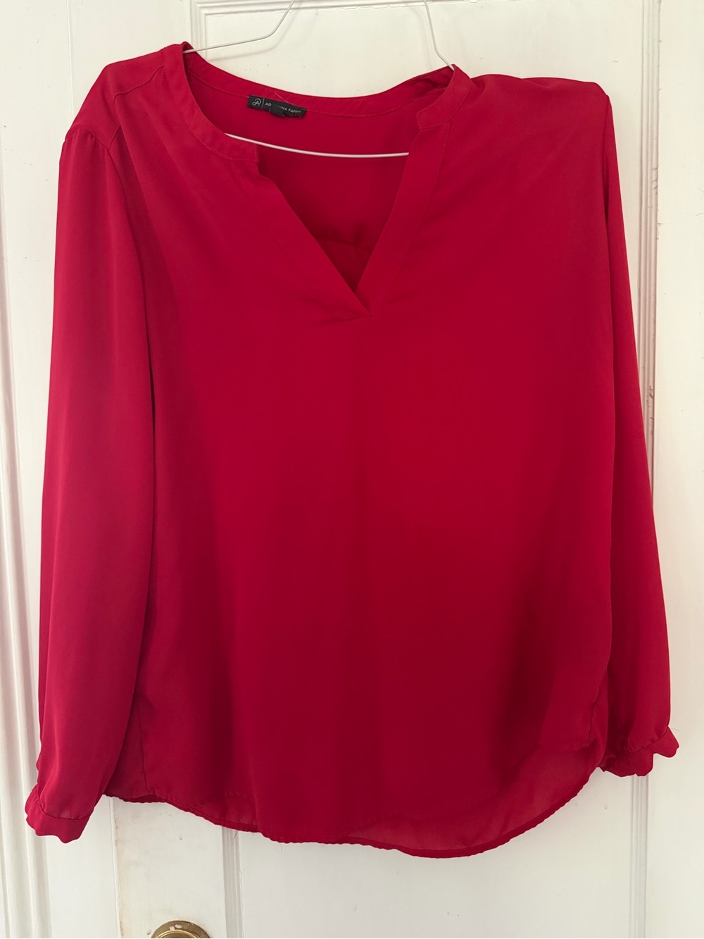 Adrianna Papell Bright Red V-Neck Long-Sleeve Blouse